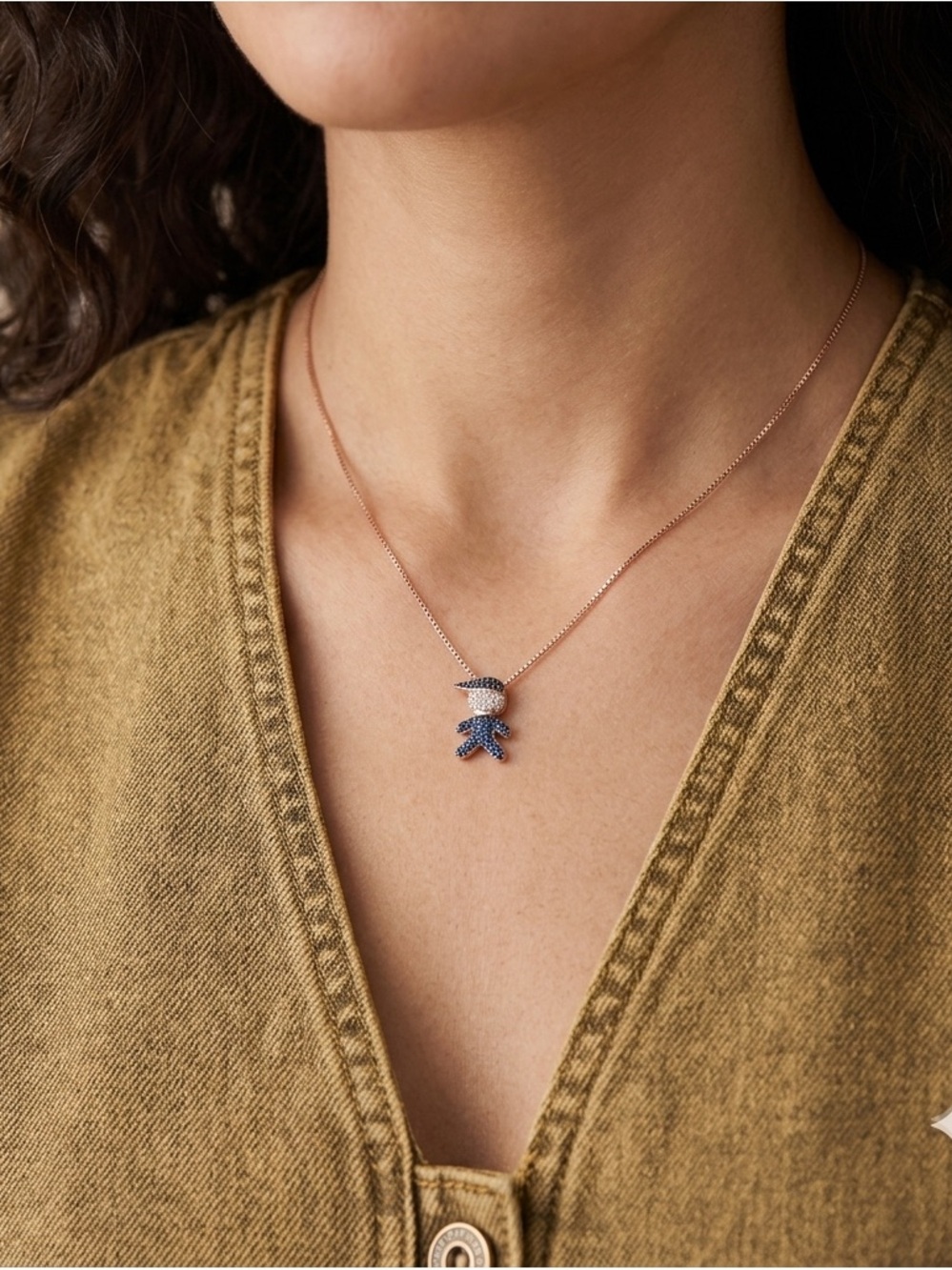 Cubic Zirconia Boy Pendant | Kids Charm Necklace | Mom Gift | Rose Gold